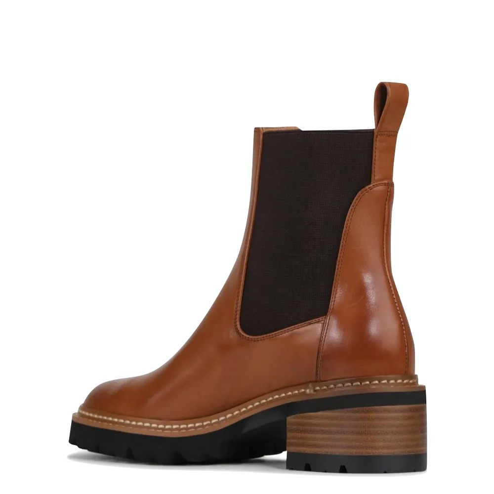 EOS Footwear Damen Chelsea-Stiefel mit Linearem Absatz und Reißverschluss in Brandy