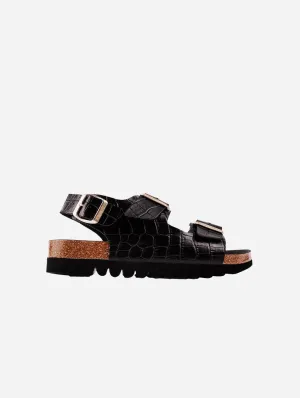 Lima Damen-Vegan-Fußbett-Sandalen | Schwarz Croc