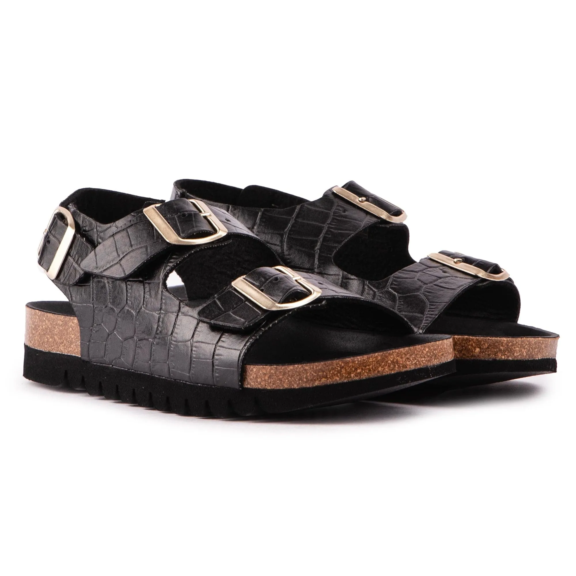Lima Damen-Vegan-Fußbett-Sandalen | Schwarz Croc