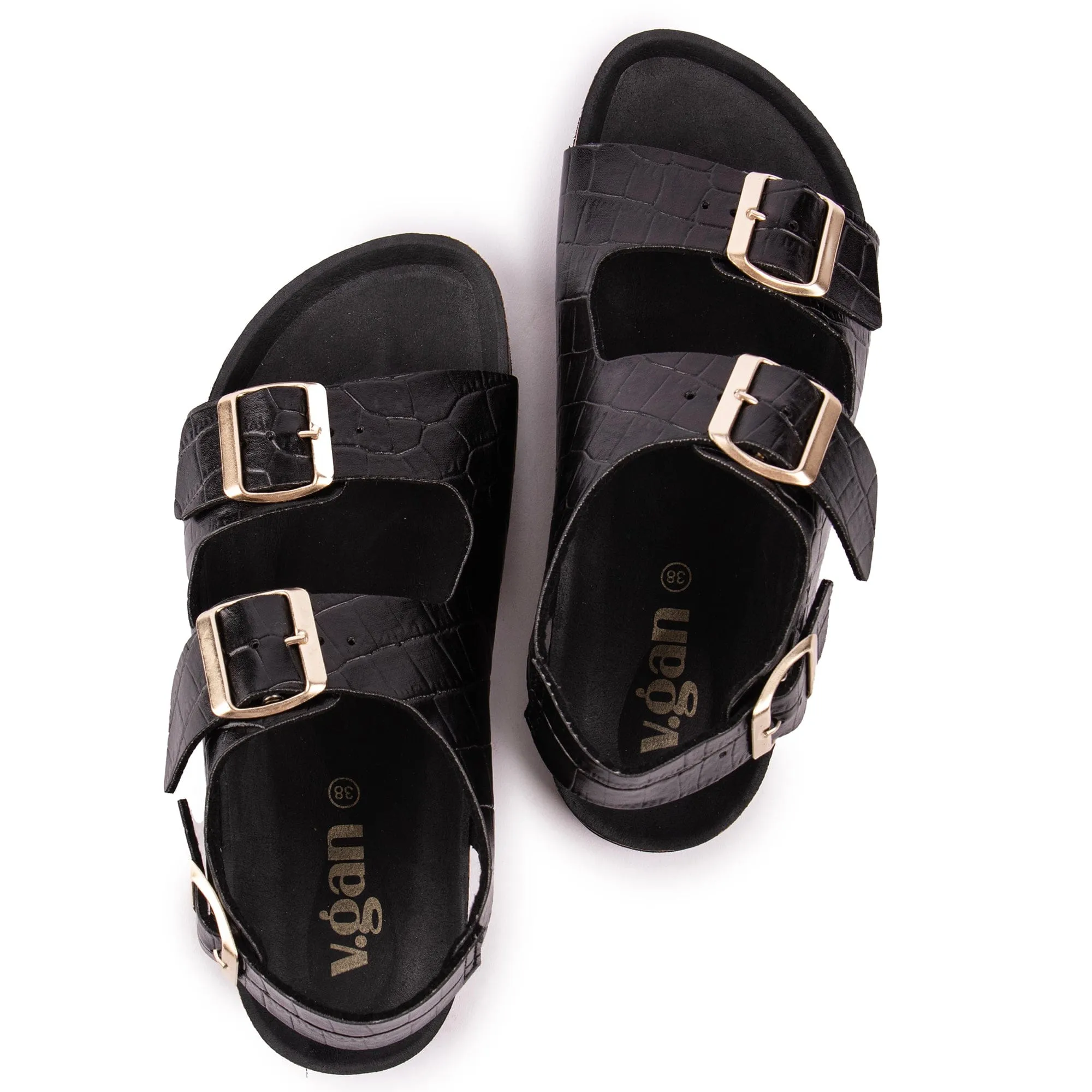 Lima Damen-Vegan-Fußbett-Sandalen | Schwarz Croc