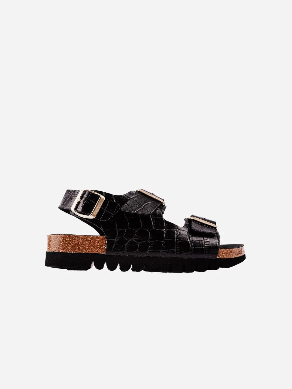 Lima Damen-Vegan-Fußbett-Sandalen | Schwarz Croc