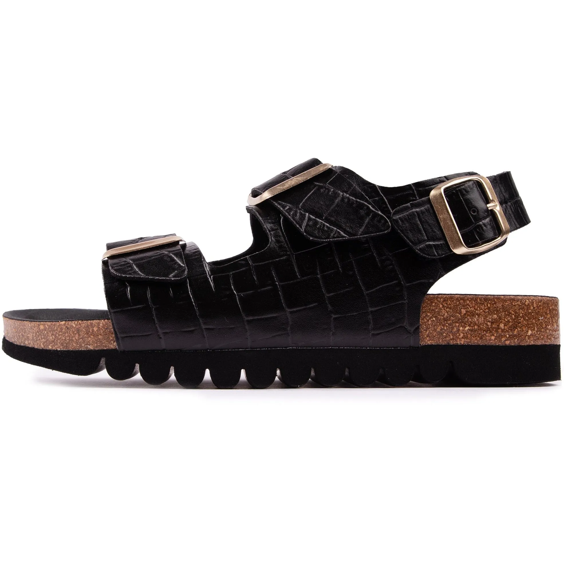 Lima Damen-Vegan-Fußbett-Sandalen | Schwarz Croc