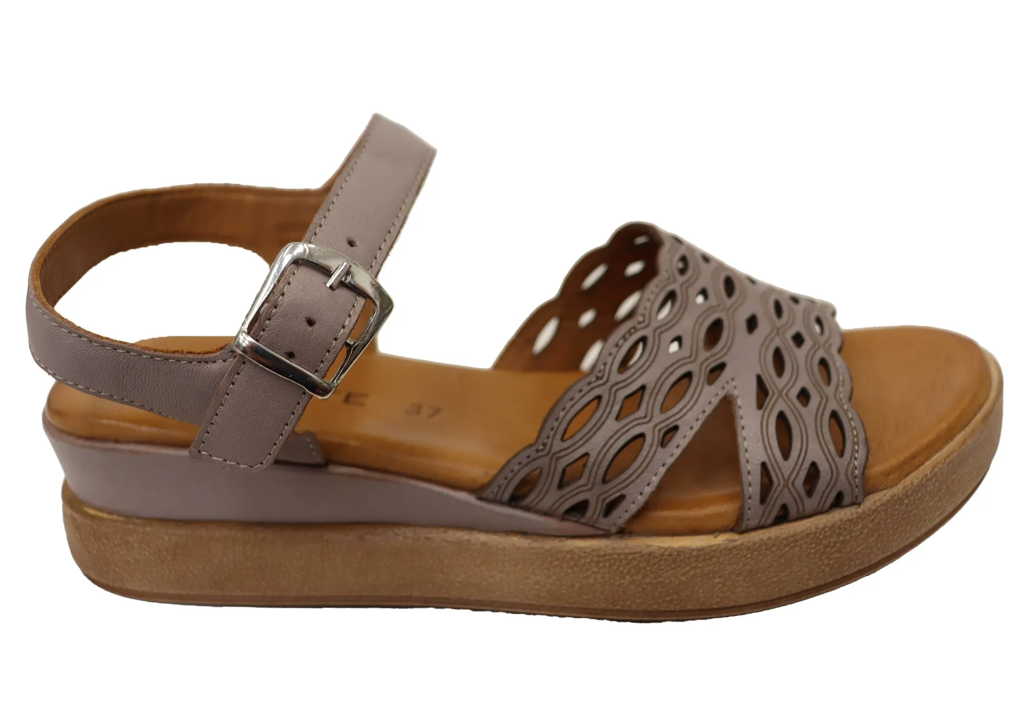 Orizonte Malinar Damen Bequeme Europäische Keilabsatz-Sandalen aus Leder Orizonte Schuhe