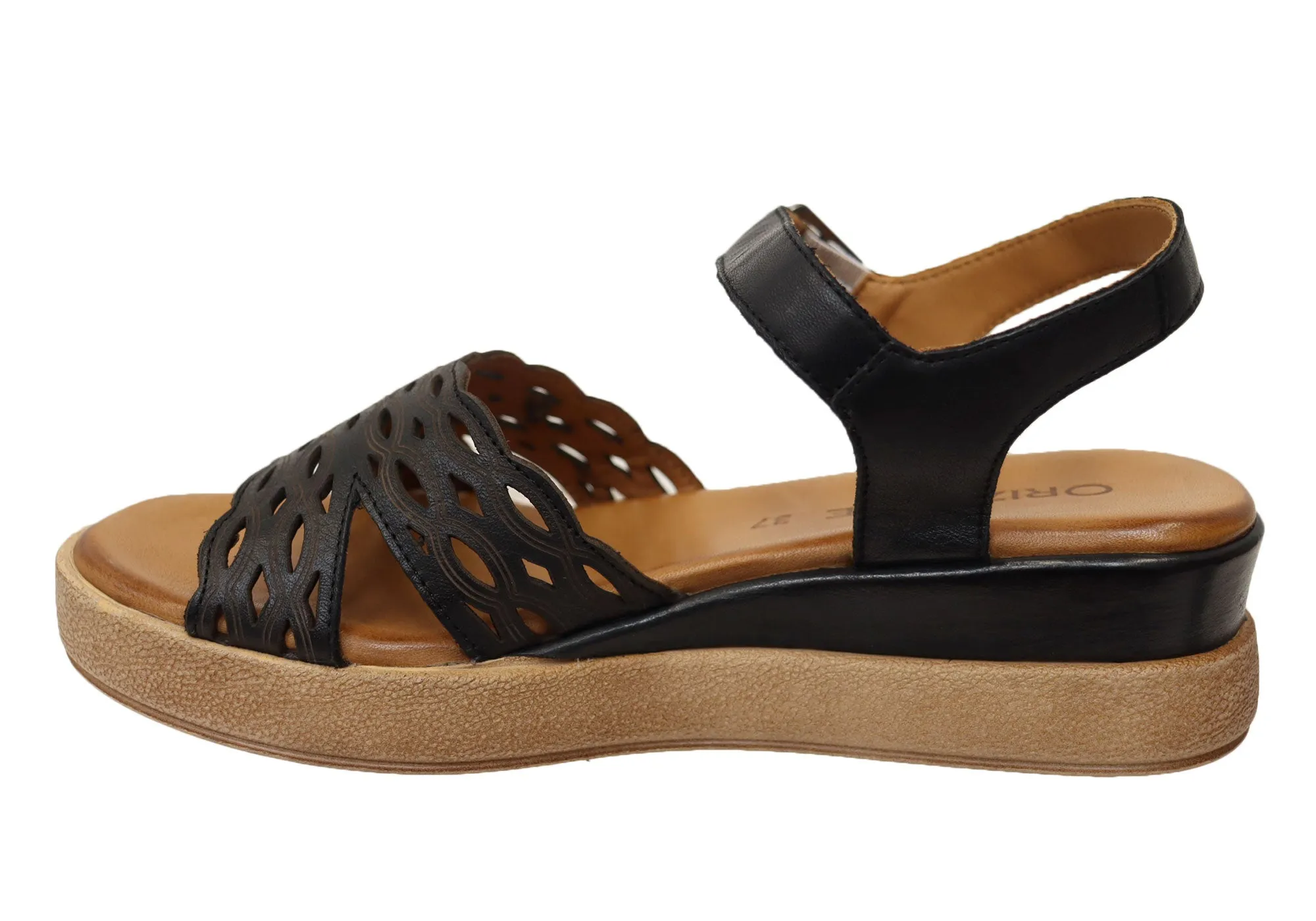 Orizonte Malinar Damen Bequeme Europäische Keilabsatz-Sandalen aus Leder Orizonte Schuhe