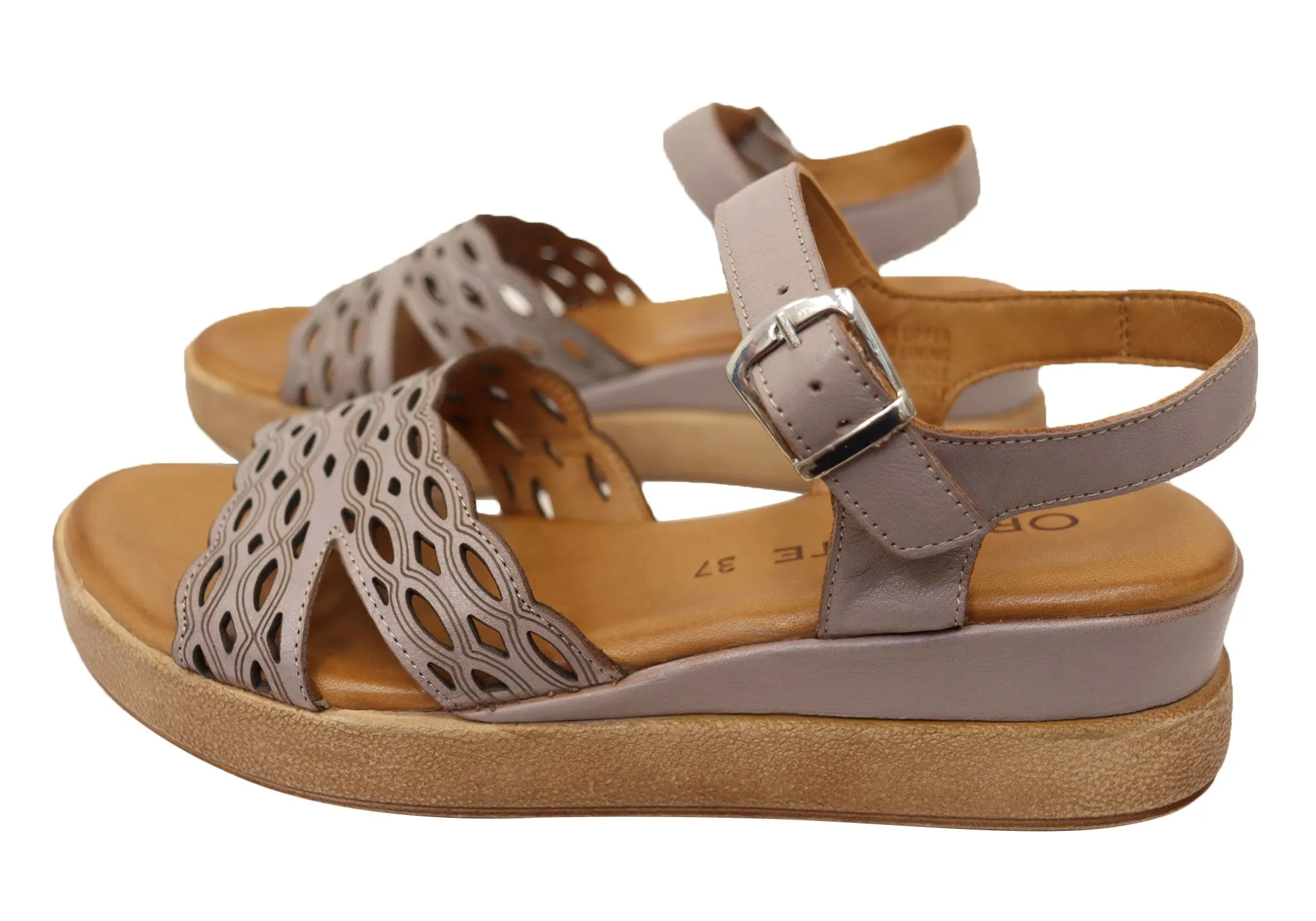 Orizonte Malinar Damen Bequeme Europäische Keilabsatz-Sandalen aus Leder Orizonte Schuhe