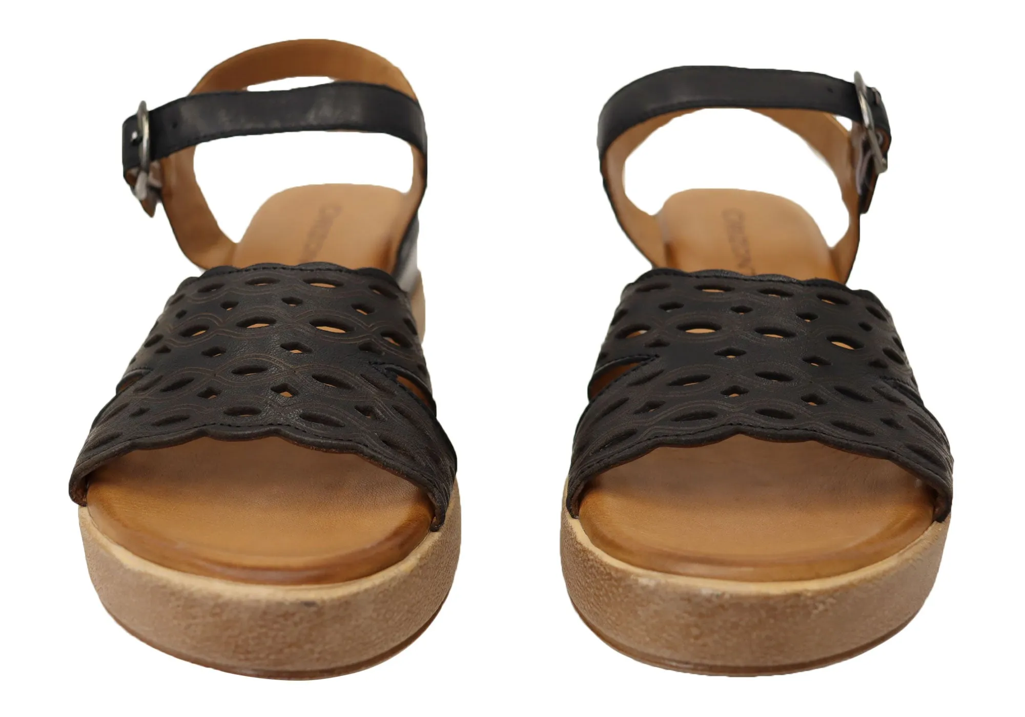 Orizonte Malinar Damen Bequeme Europäische Keilabsatz-Sandalen aus Leder Orizonte Schuhe