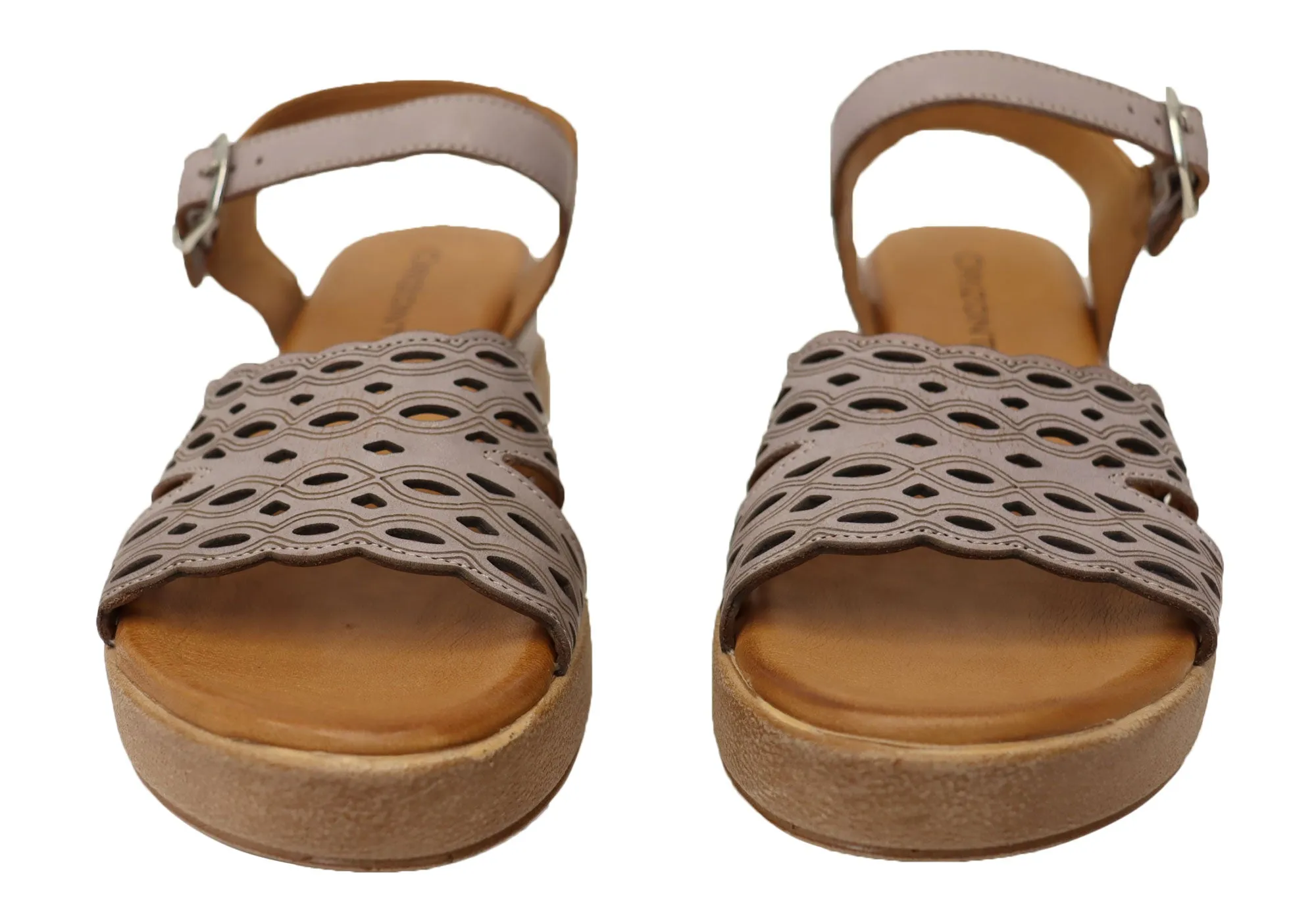 Orizonte Malinar Damen Bequeme Europäische Keilabsatz-Sandalen aus Leder Orizonte Schuhe