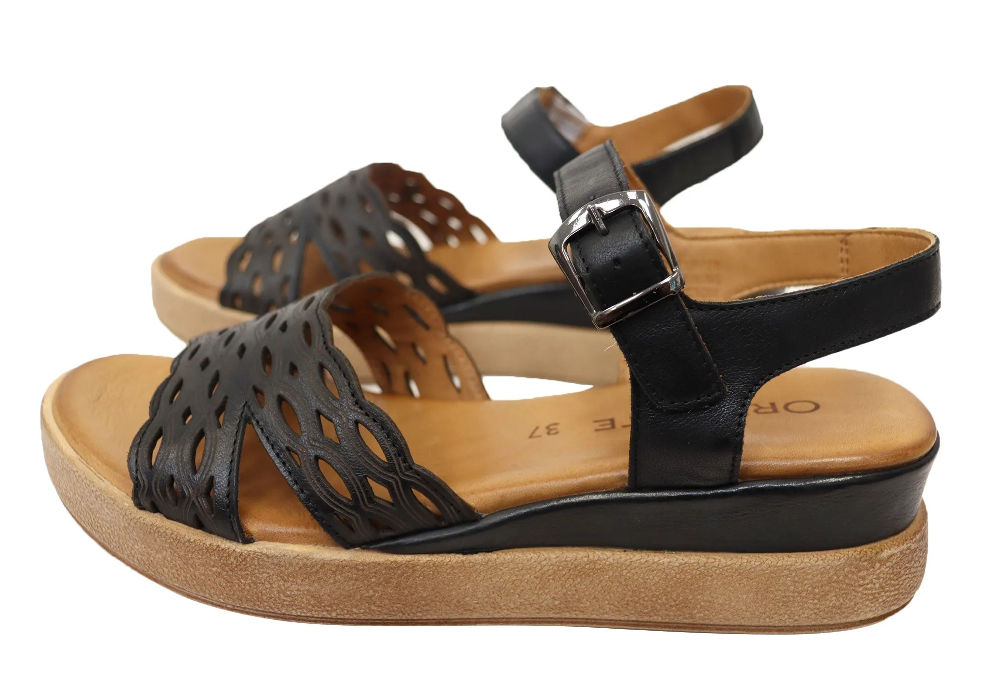 Orizonte Malinar Damen Bequeme Europäische Keilabsatz-Sandalen aus Leder Orizonte Schuhe