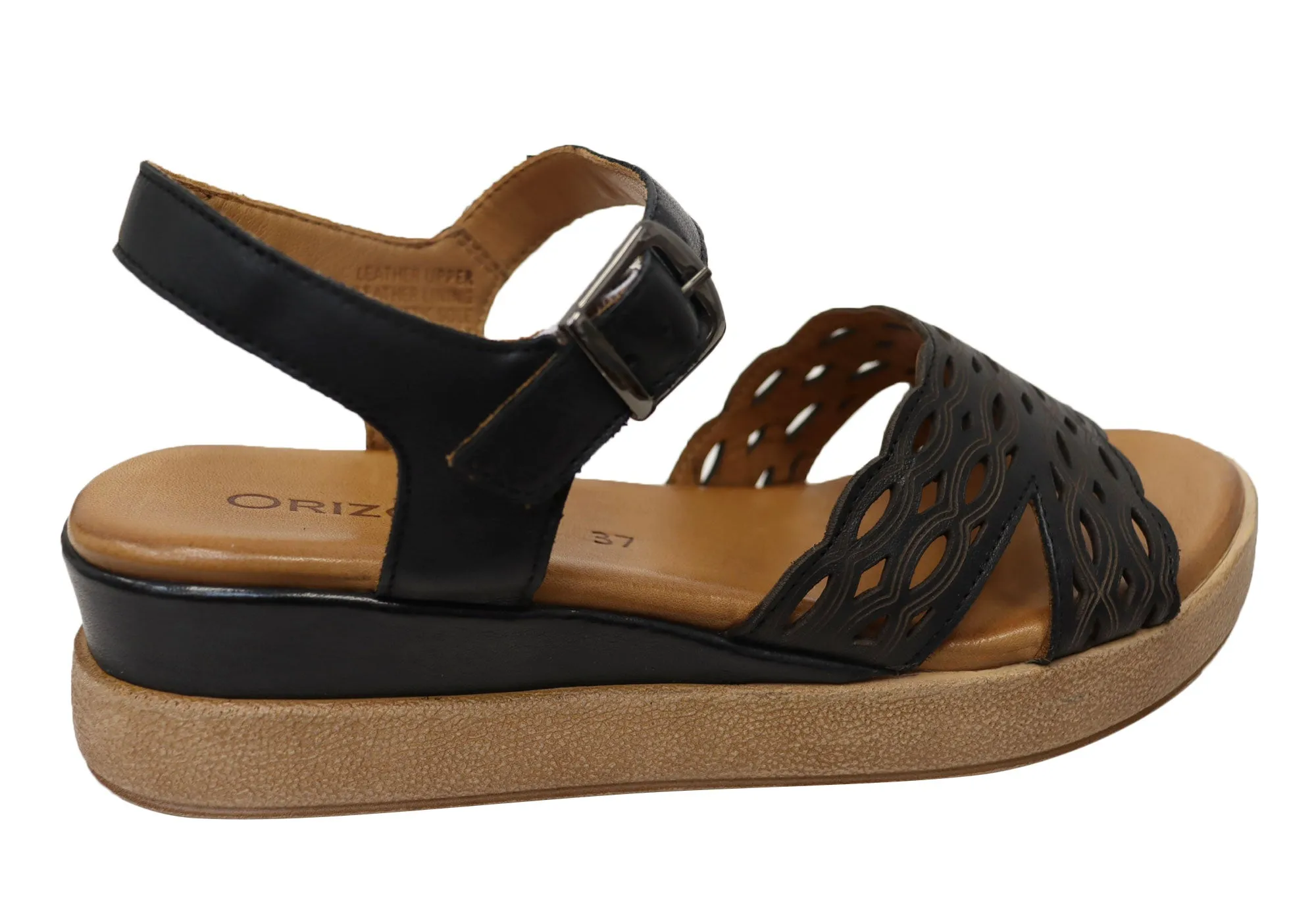 Orizonte Malinar Damen Bequeme Europäische Keilabsatz-Sandalen aus Leder Orizonte Schuhe