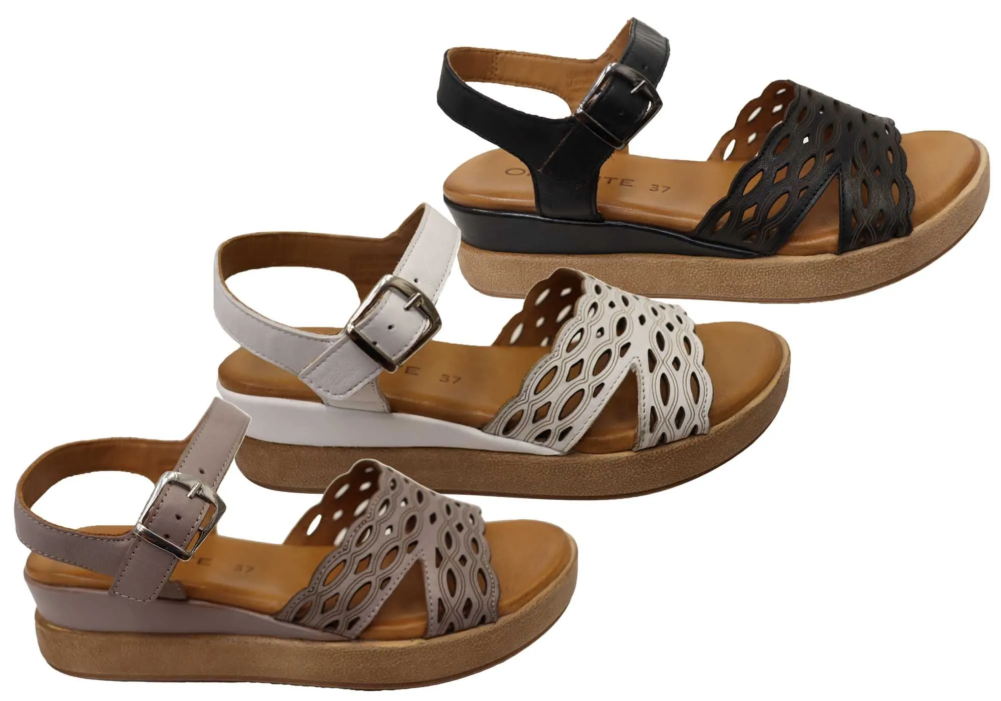 Orizonte Malinar Damen Bequeme Europäische Keilabsatz-Sandalen aus Leder Orizonte Schuhe