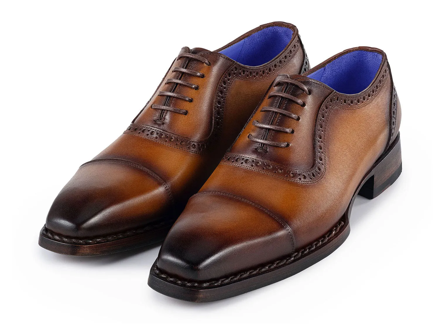 Paul Parkman Schuhe Paul Parkman Herren Goodyear durchgenähte Hochglanz-Cap-Toe Oxfords in Kamelbraun