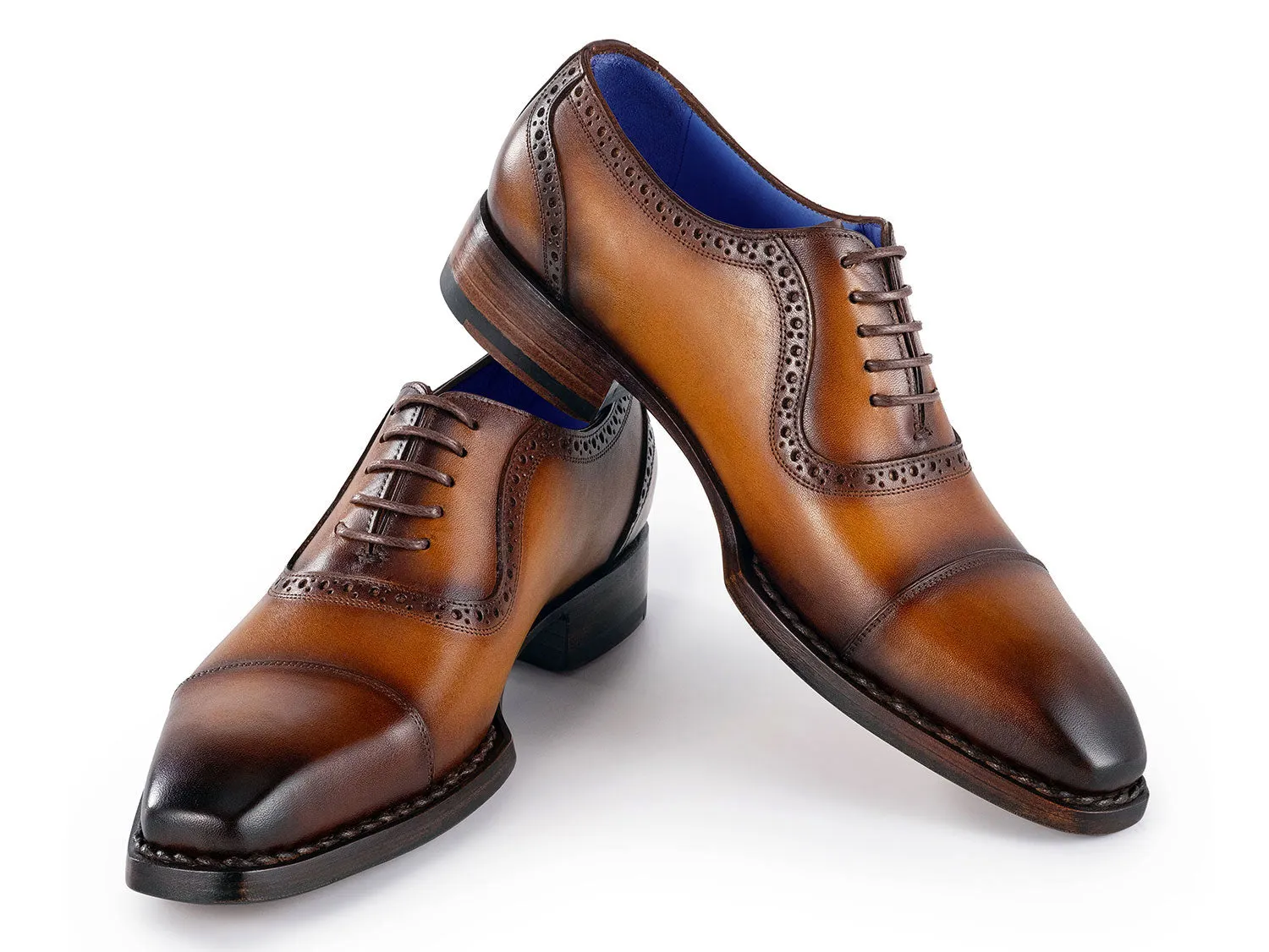 Paul Parkman Schuhe Paul Parkman Herren Goodyear durchgenähte Hochglanz-Cap-Toe Oxfords in Kamelbraun