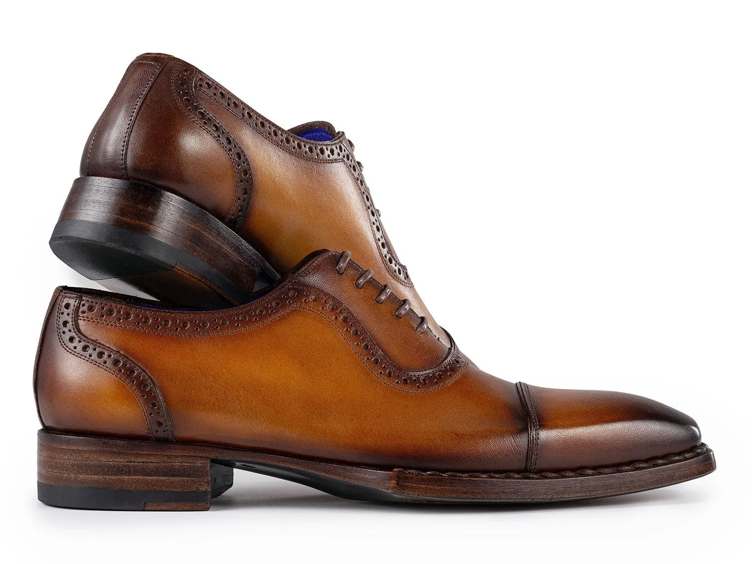 Paul Parkman Schuhe Paul Parkman Herren Goodyear durchgenähte Hochglanz-Cap-Toe Oxfords in Kamelbraun