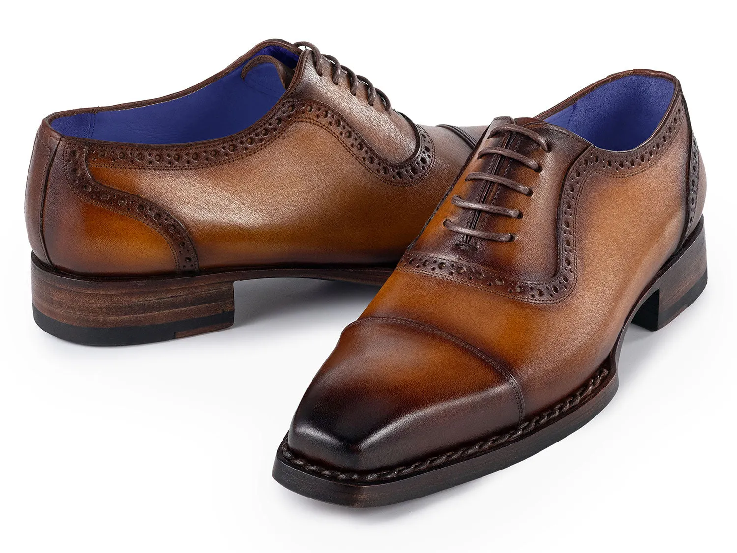 Paul Parkman Schuhe Paul Parkman Herren Goodyear durchgenähte Hochglanz-Cap-Toe Oxfords in Kamelbraun