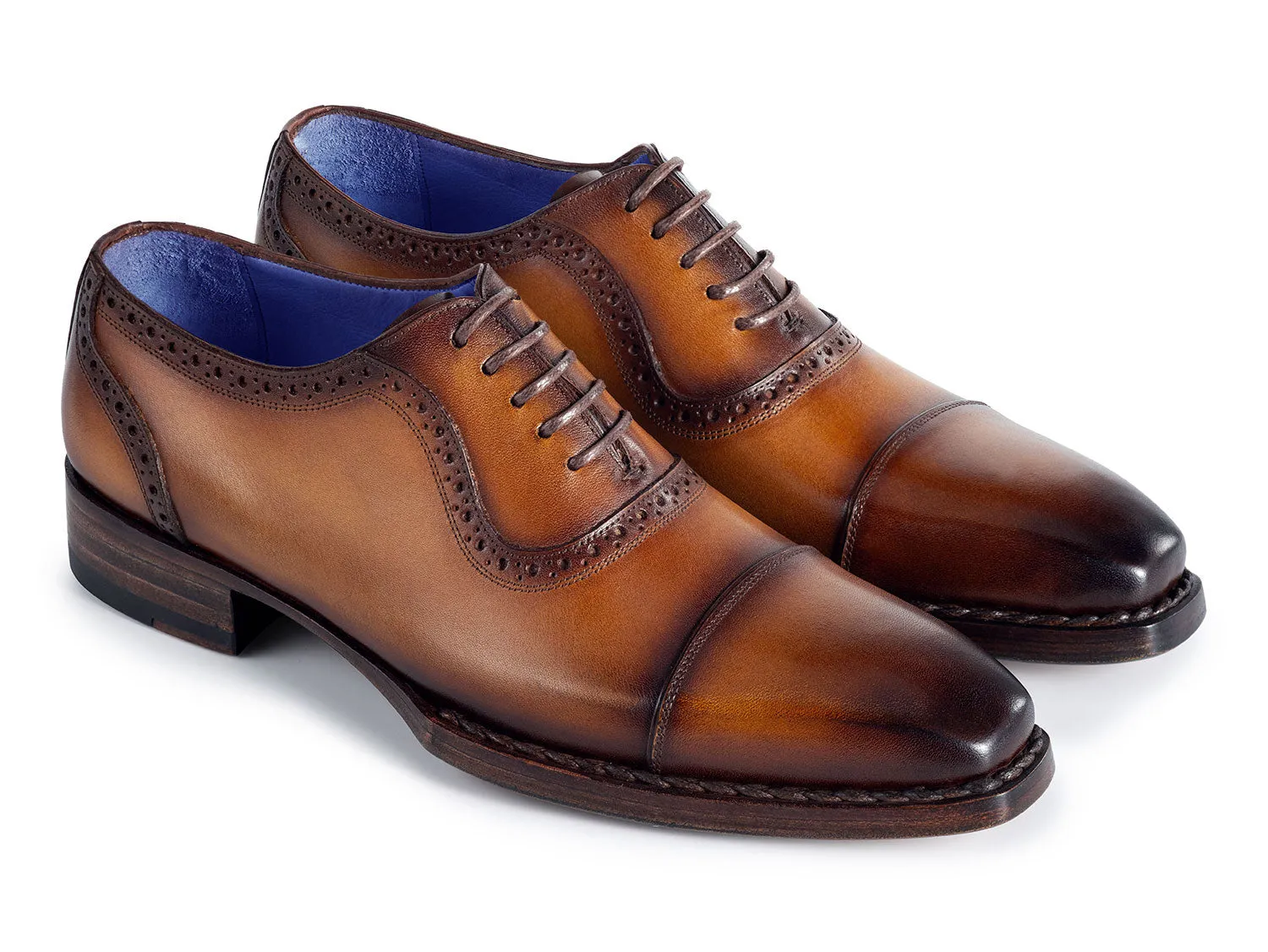Paul Parkman Schuhe Paul Parkman Herren Goodyear durchgenähte Hochglanz-Cap-Toe Oxfords in Kamelbraun