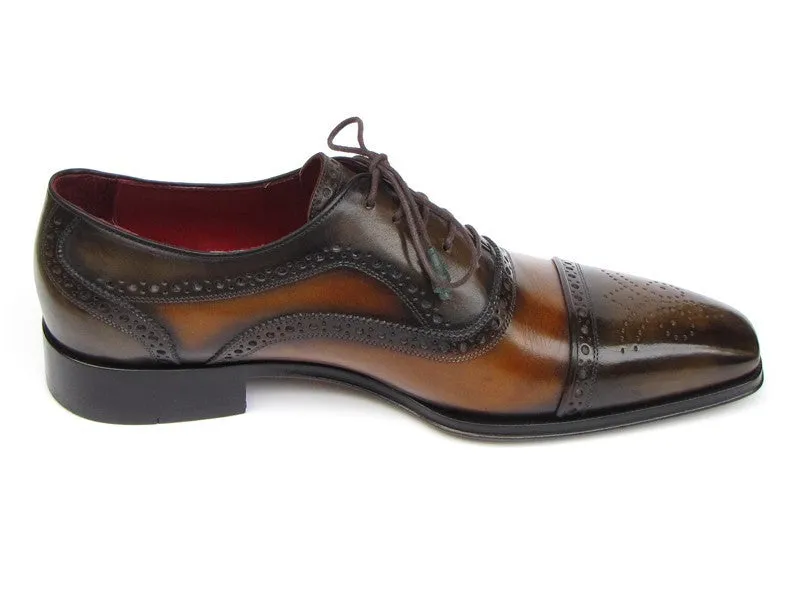 Paul Parkman Schuhe Paul Parkman Herren-Handbemalte Leder-Captoe-Oxfords in Kamel & Olive
