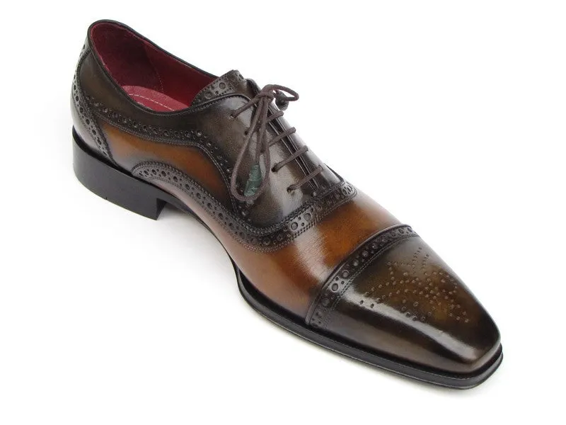 Paul Parkman Schuhe Paul Parkman Herren-Handbemalte Leder-Captoe-Oxfords in Kamel & Olive