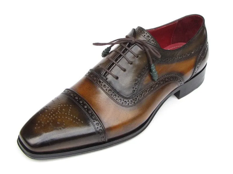 Paul Parkman Schuhe Paul Parkman Herren-Handbemalte Leder-Captoe-Oxfords in Kamel & Olive