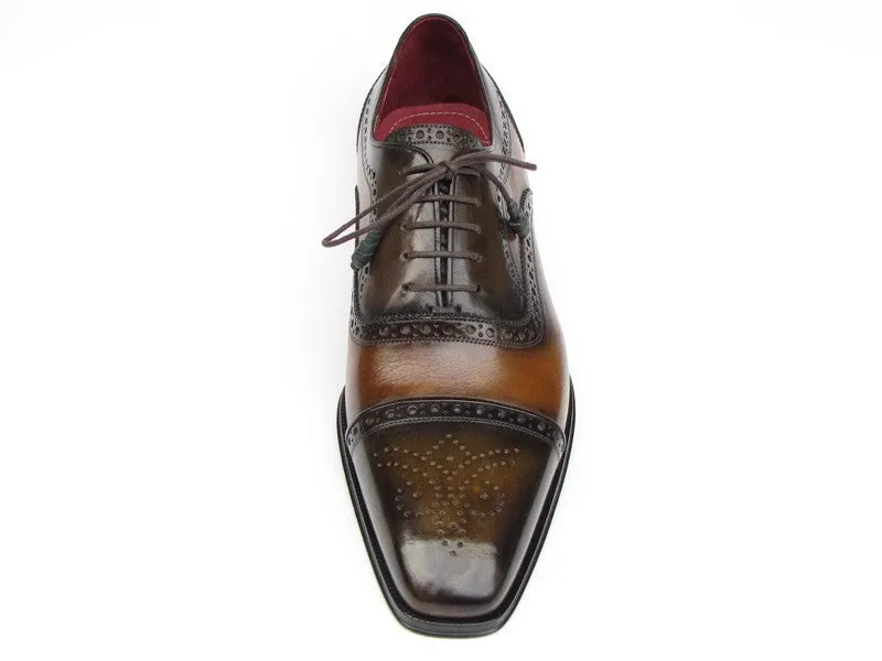 Paul Parkman Schuhe Paul Parkman Herren-Handbemalte Leder-Captoe-Oxfords in Kamel & Olive