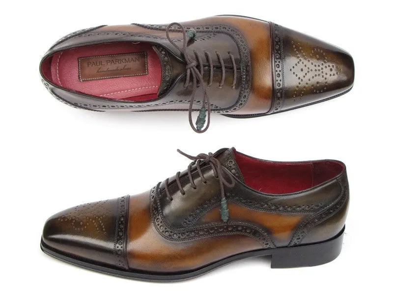 Paul Parkman Schuhe Paul Parkman Herren-Handbemalte Leder-Captoe-Oxfords in Kamel & Olive