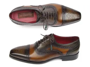 Paul Parkman Schuhe Paul Parkman Herren-Handbemalte Leder-Captoe-Oxfords in Kamel & Olive