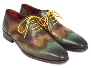 Paul Parkman Schuhe Paul Parkman Herren Handbemalte Lederschnürschuhe im Wingtip-Design in Grün