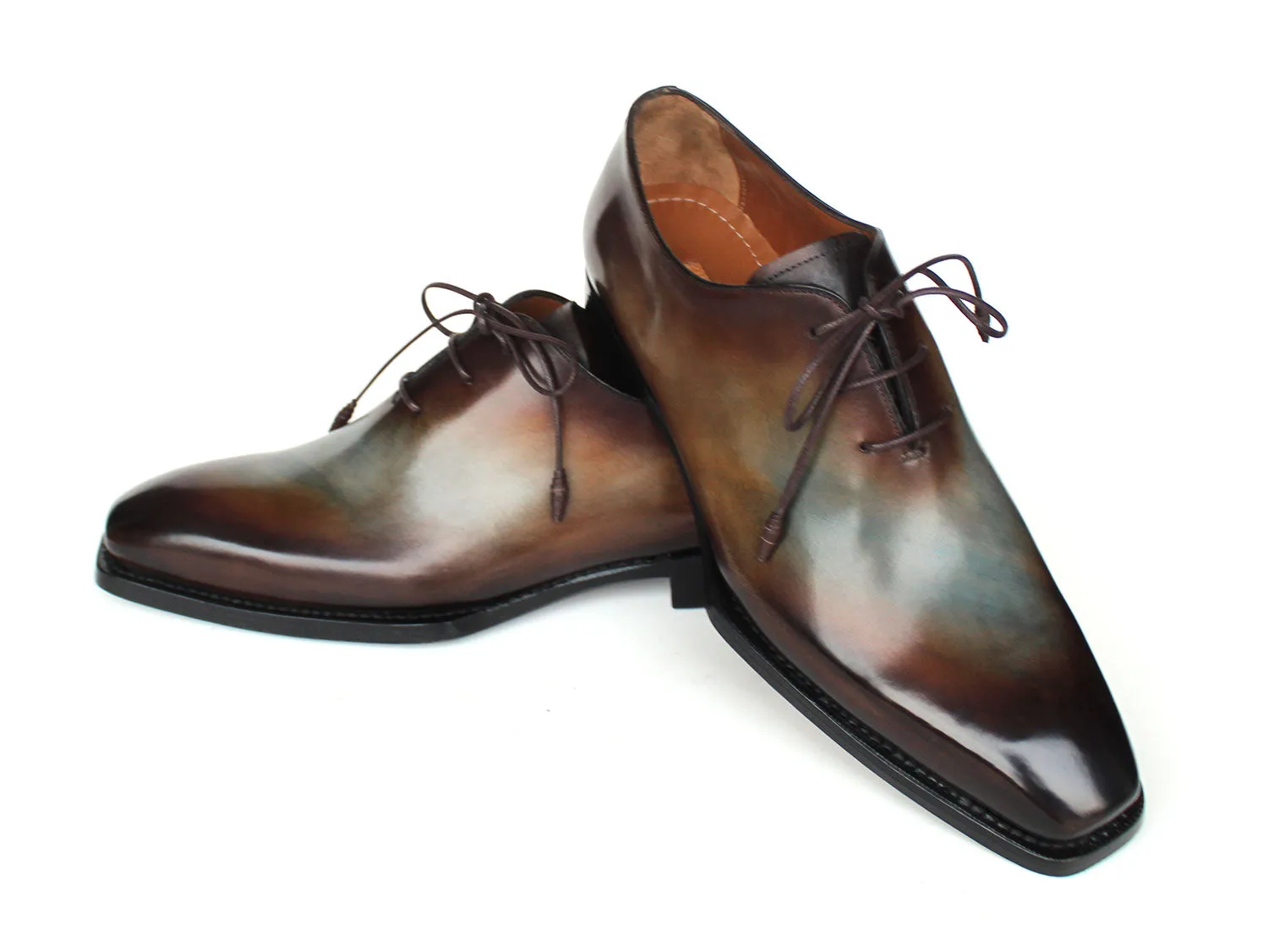 Paul Parkman Schuhe Paul Parkman Herren Patina Goodyear durchgenähte Ganzschnitt Oxfords in Braun & Blau