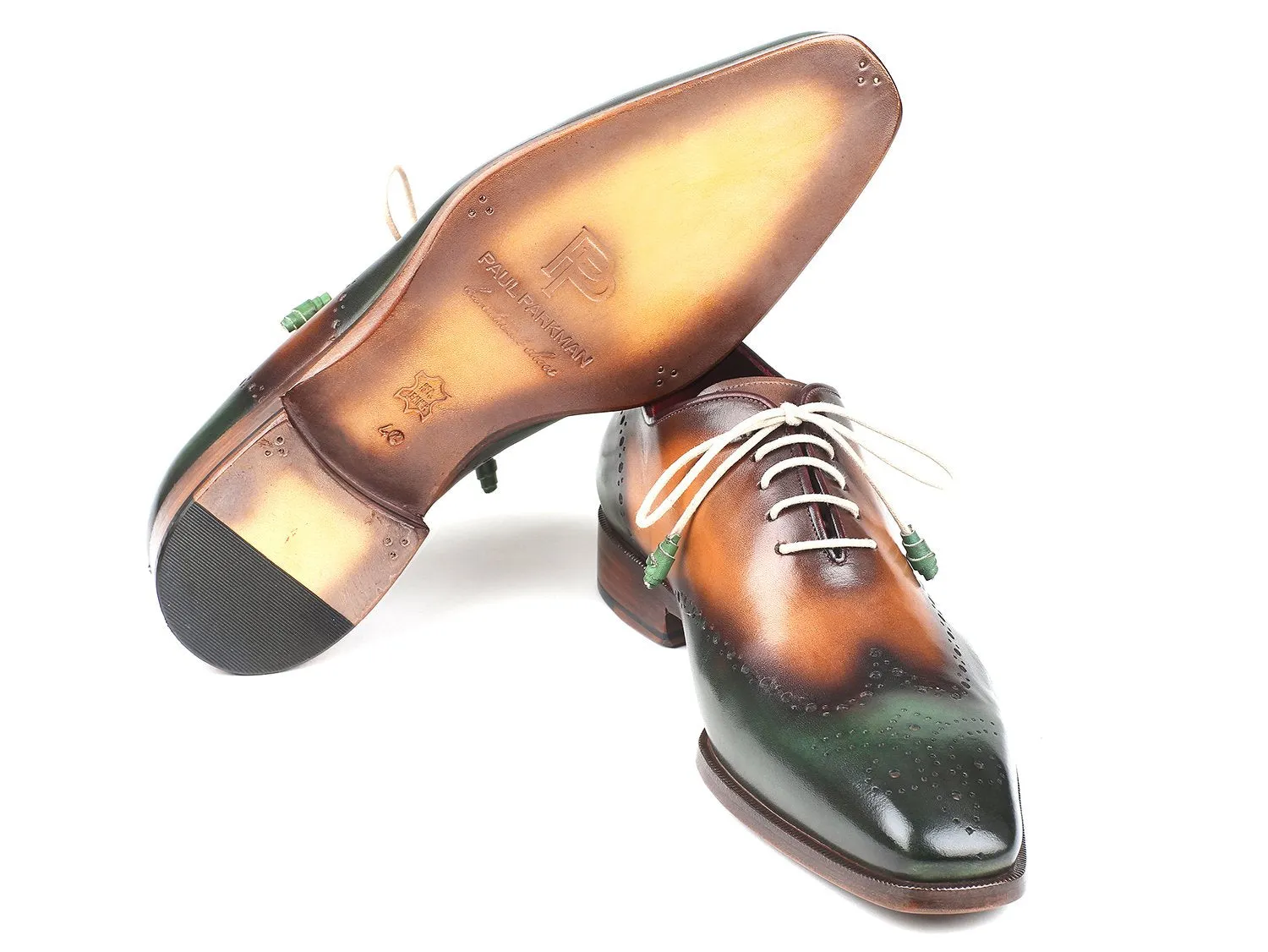 Paul Parkman Schuhe Paul Parkman Herren Wingtip Oxfords in Grün & Kamel