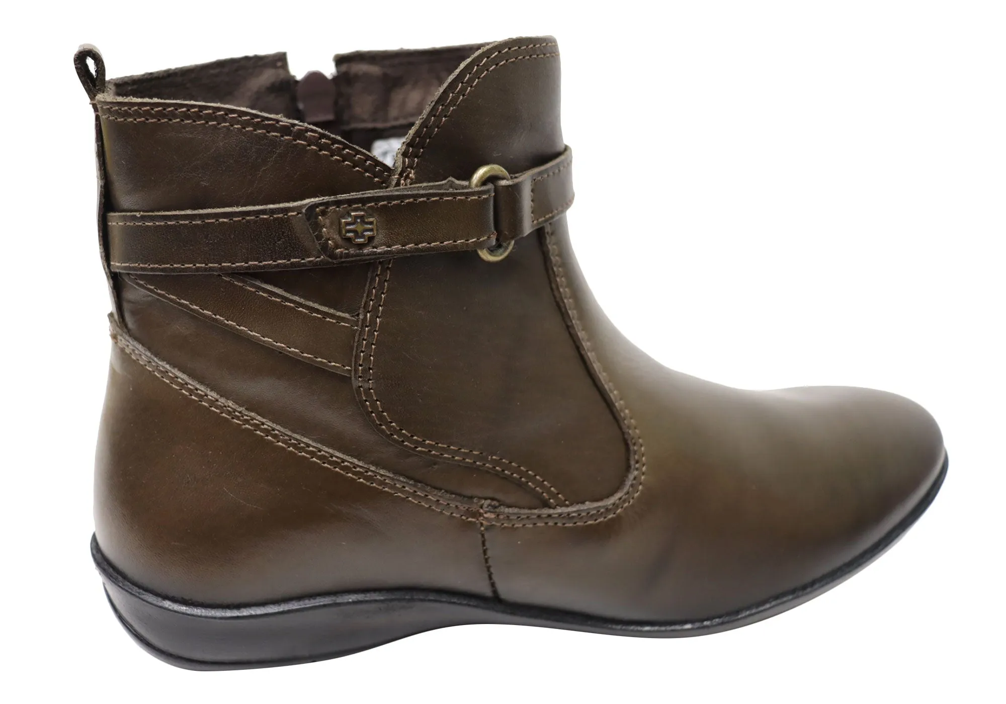 Perlatto Lane Damen Bequeme Leder-Knöchelstiefel Hergestellt in Brasilien Perlatto Schuhe