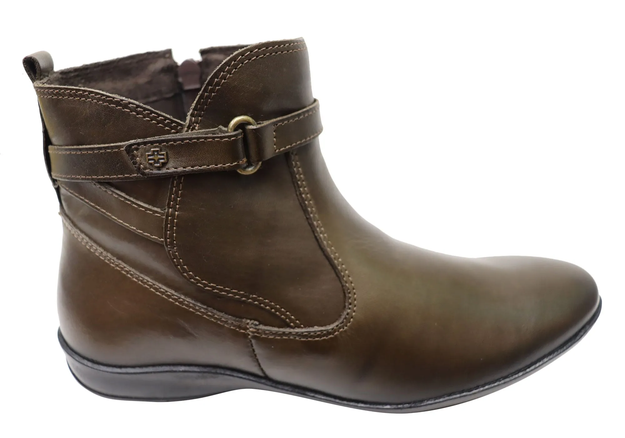 Perlatto Lane Damen Bequeme Leder-Knöchelstiefel Hergestellt in Brasilien Perlatto Schuhe