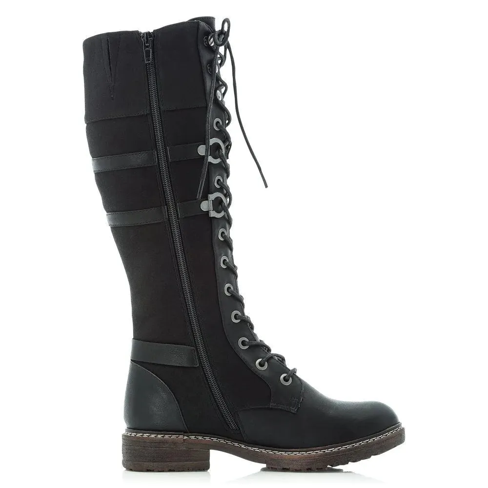 Rieker Schuhe 94732-00 Schwarz Hoch Schnürung/Seitlicher Reißverschluss RTex