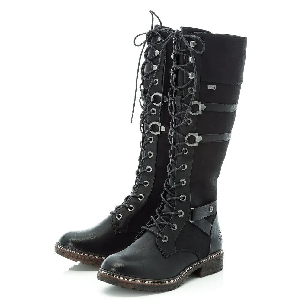 Rieker Schuhe 94732-00 Schwarz Hoch Schnürung/Seitlicher Reißverschluss RTex