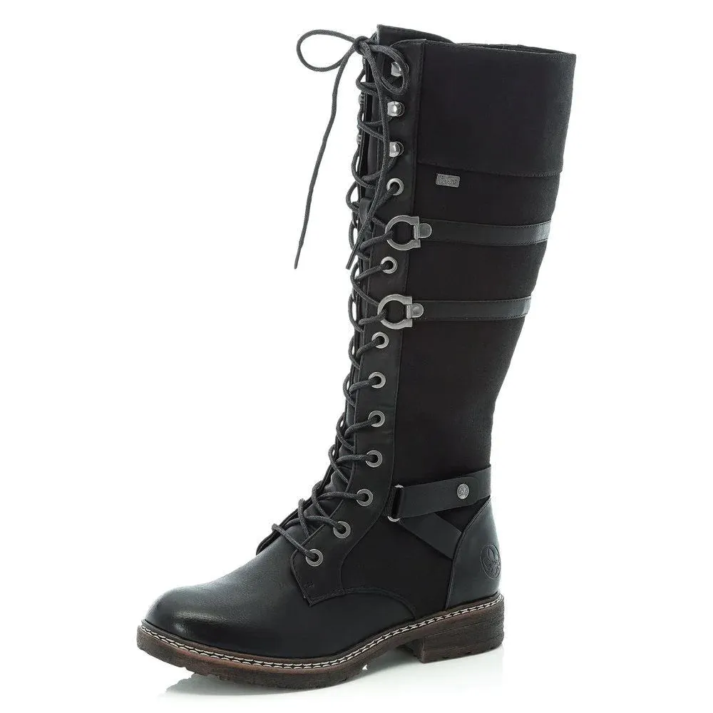 Rieker Schuhe 94732-00 Schwarz Hoch Schnürung/Seitlicher Reißverschluss RTex