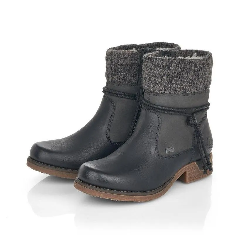 Rieker Damen 79688-00 Wasserdichte schwarze Leder Rieker Schuhe