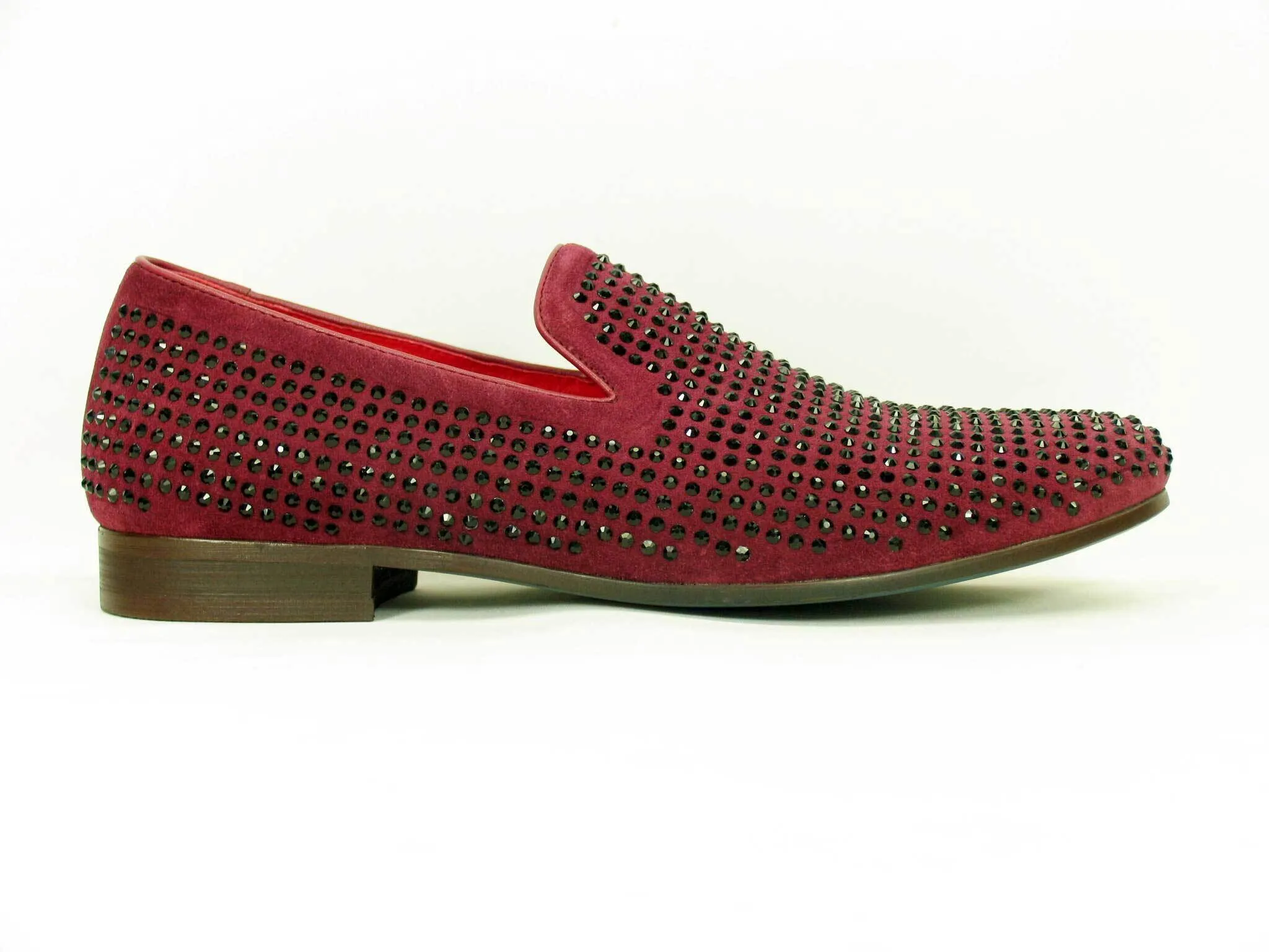 Bordeauxroter Wildleder-Slipper mit Nieten