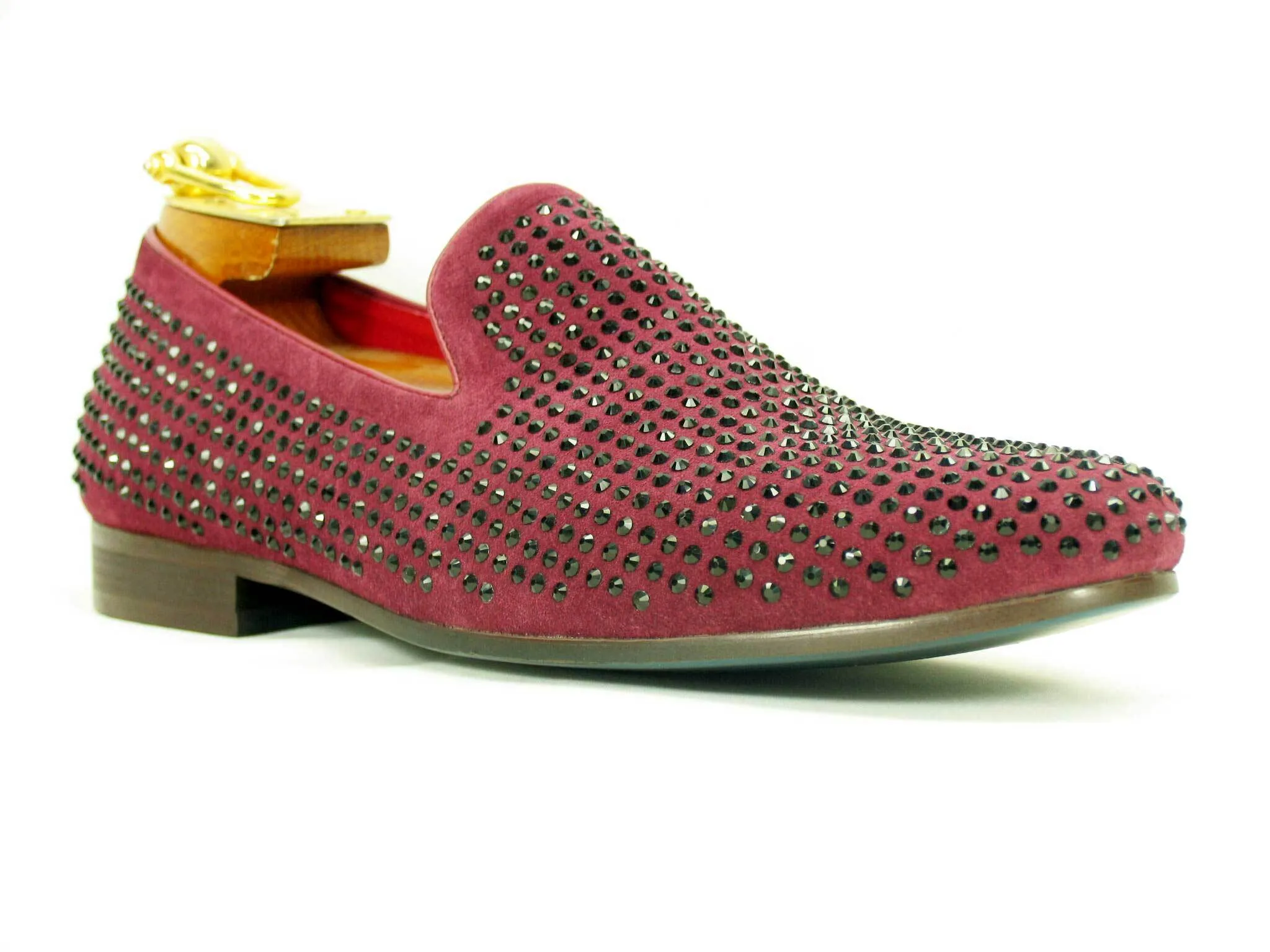 Bordeauxroter Wildleder-Slipper mit Nieten