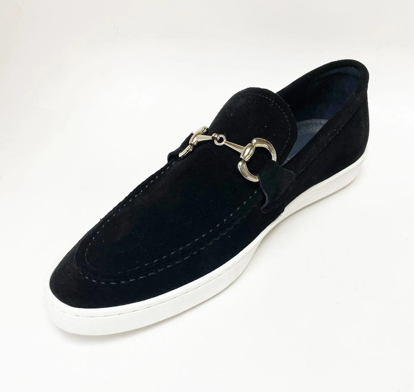Suede Slip-On Horsebit Loafer Schwarz
