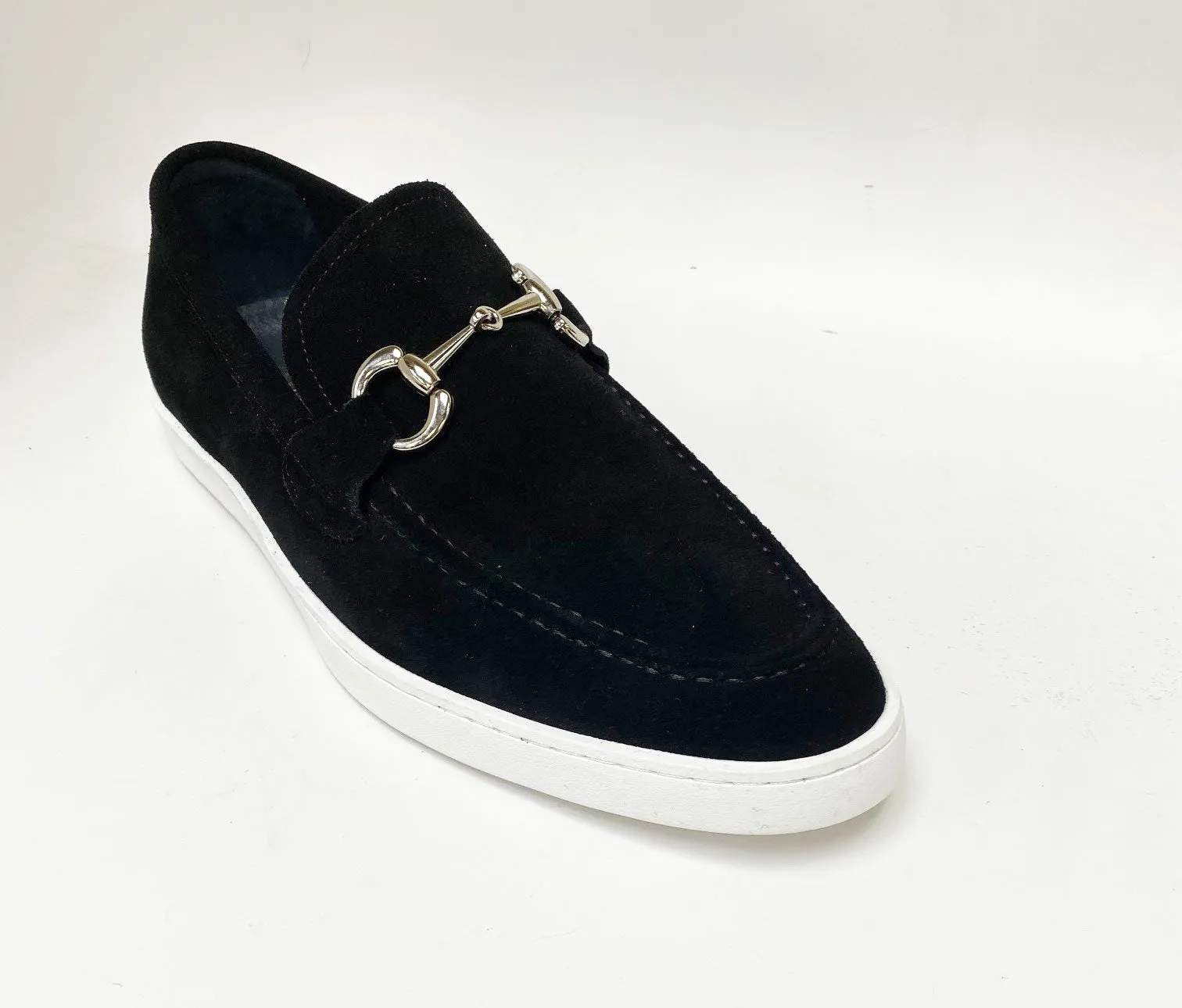 Suede Slip-On Horsebit Loafer Schwarz