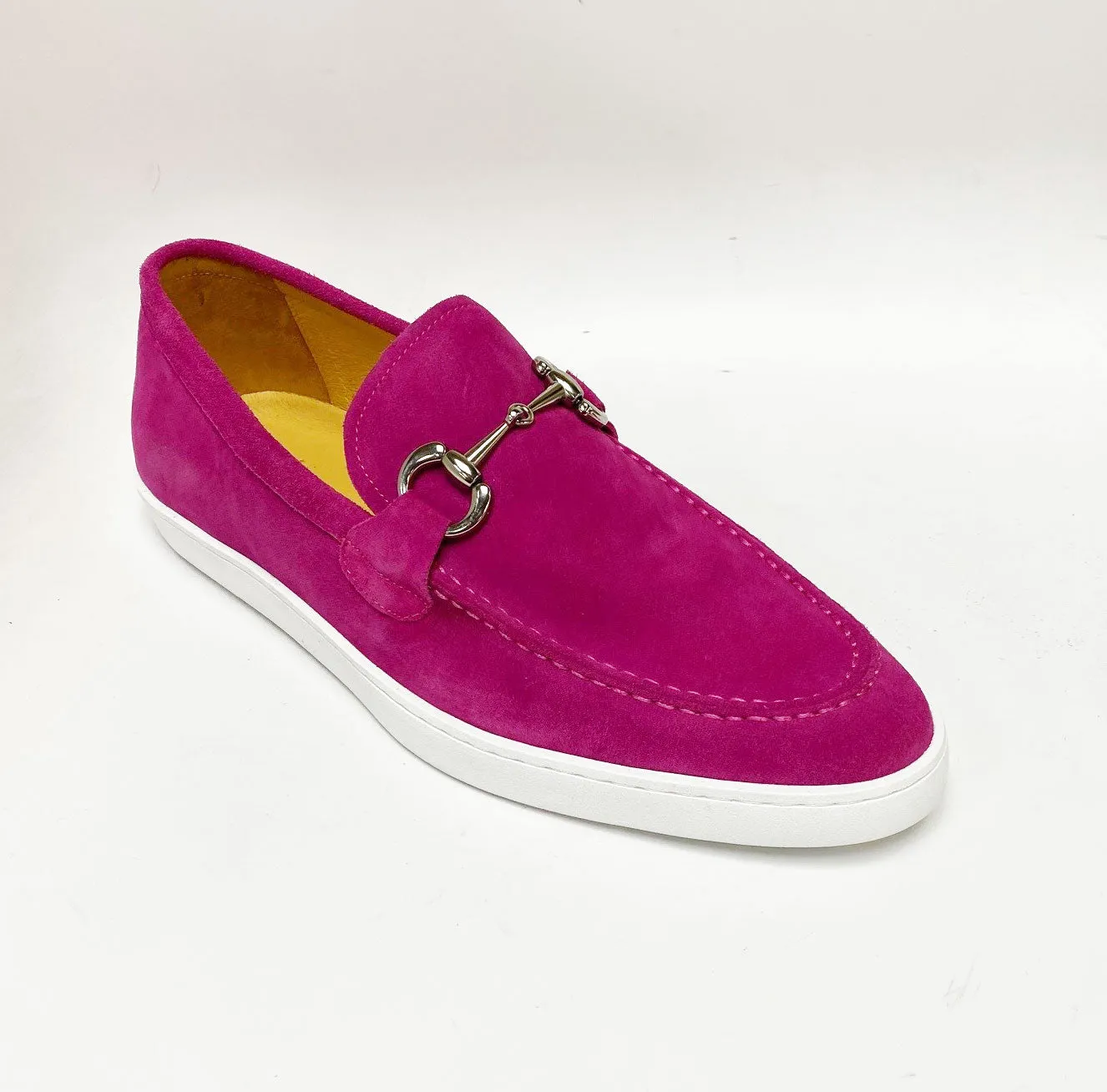 Suede Slip-On mit Horsebit-Detail in Fuchsia