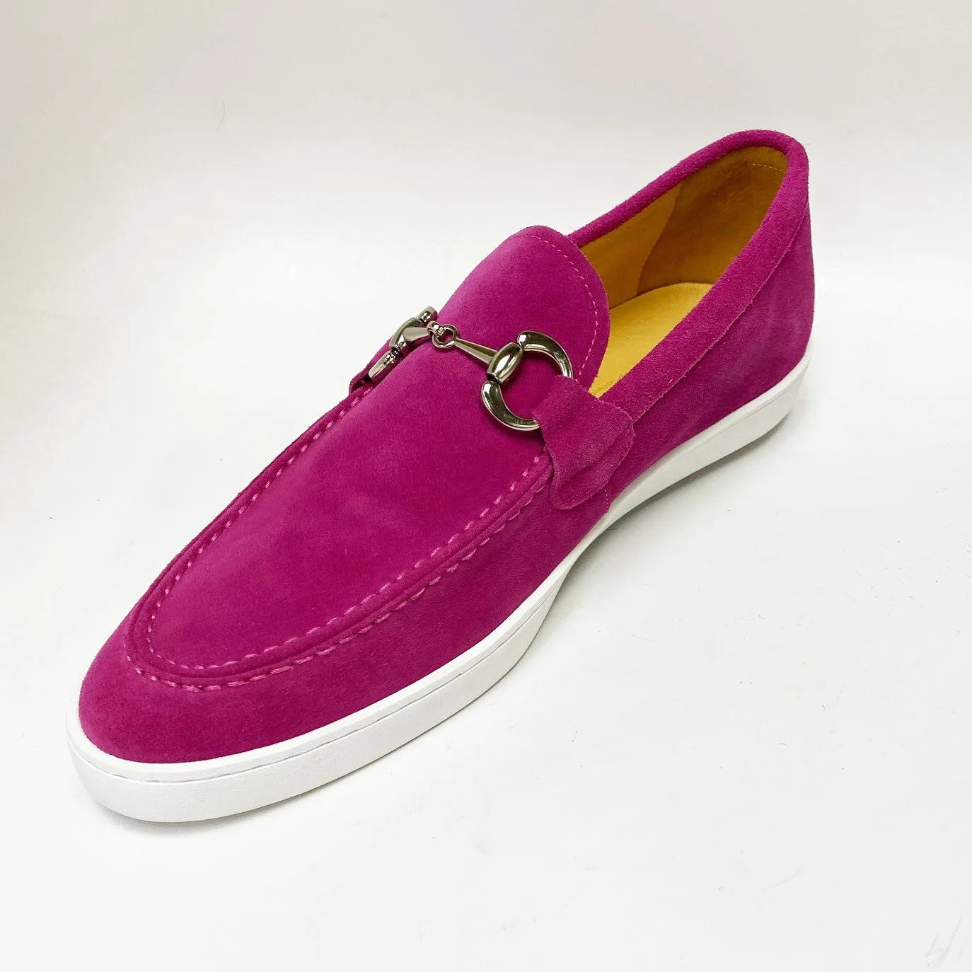Suede Slip-On mit Horsebit-Detail in Fuchsia