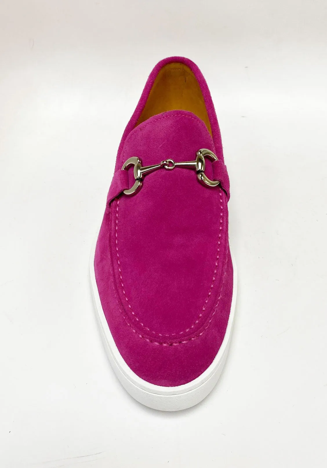 Suede Slip-On mit Horsebit-Detail in Fuchsia